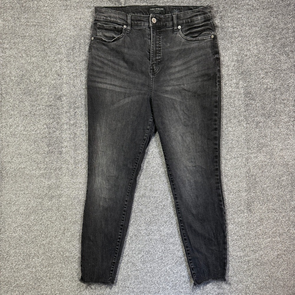 Lucky Brand‎ Bridgette High Rise Skinny Jeans Black Ankle Raw Hem Womens 12/31